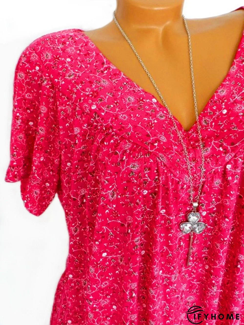 Casual V Neck Floral Short Sleeve Top | IFYHOME