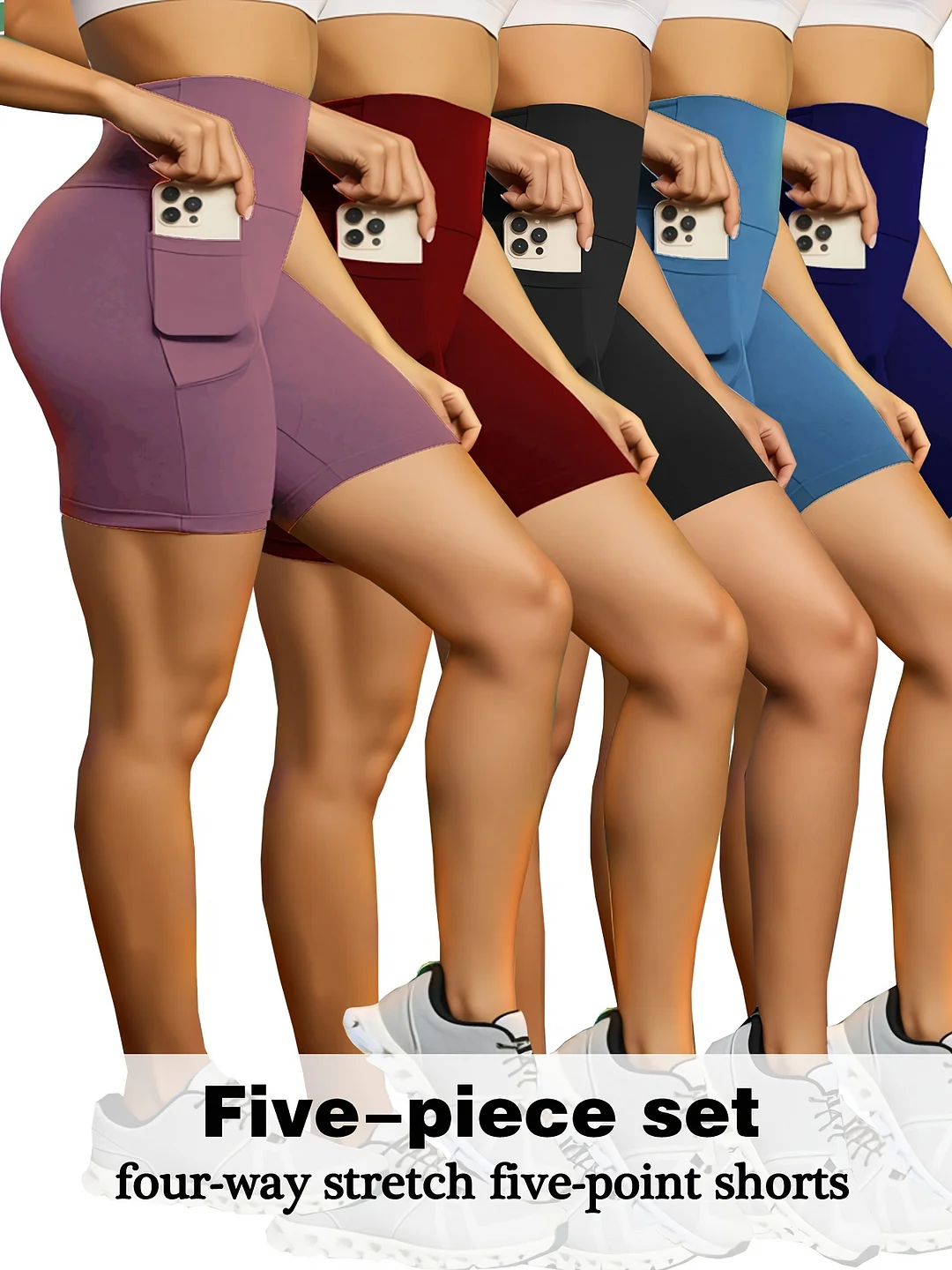 5-Pack Summer Quick-Drying Seamless High-Waisted Compression Yoga Shorts With Pockets For Running/Gym | IFYHOME