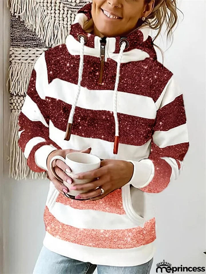 Fashion Stripe Gradient Color Zipper Hoodies