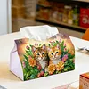 Twin Kittens Bloom DIY PULeather Diamond Painting Tissue Box for Adults Beginners Large Size Diamond Art Paper Storage Holder for Living Room Bathroom Table Decor