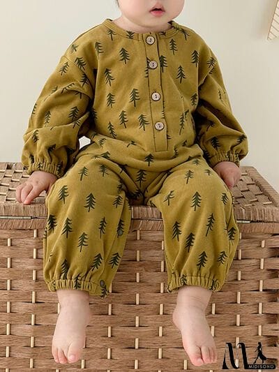 MidiSono - Printed Button Up Dropped Shoulder Jumpsuit