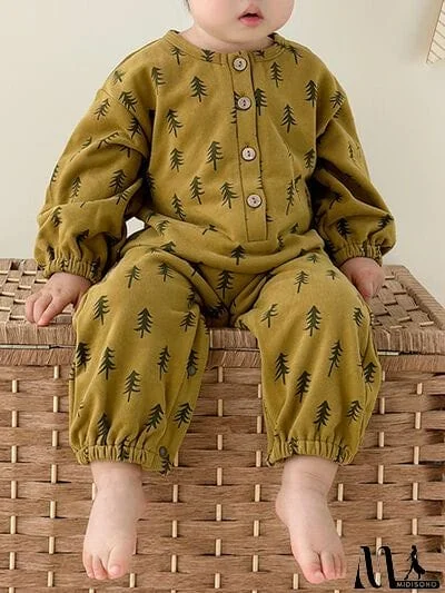 MidiSono - Printed Button Up Dropped Shoulder Jumpsuit