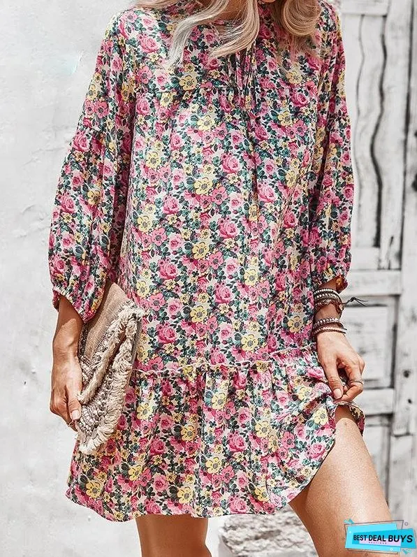 Printed Long Sleeve Casual Holiday Dress