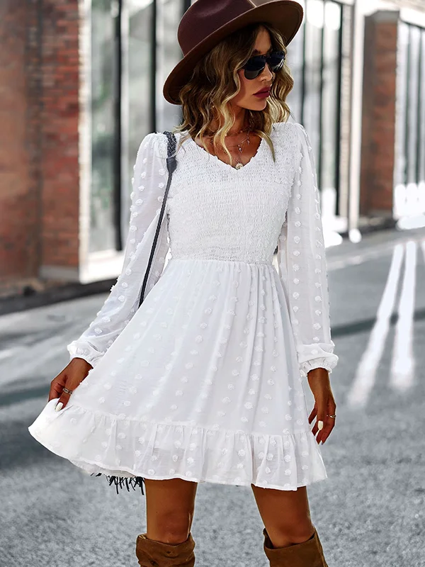 Vacation High Waisted Loose Solid  V-Neck Dress