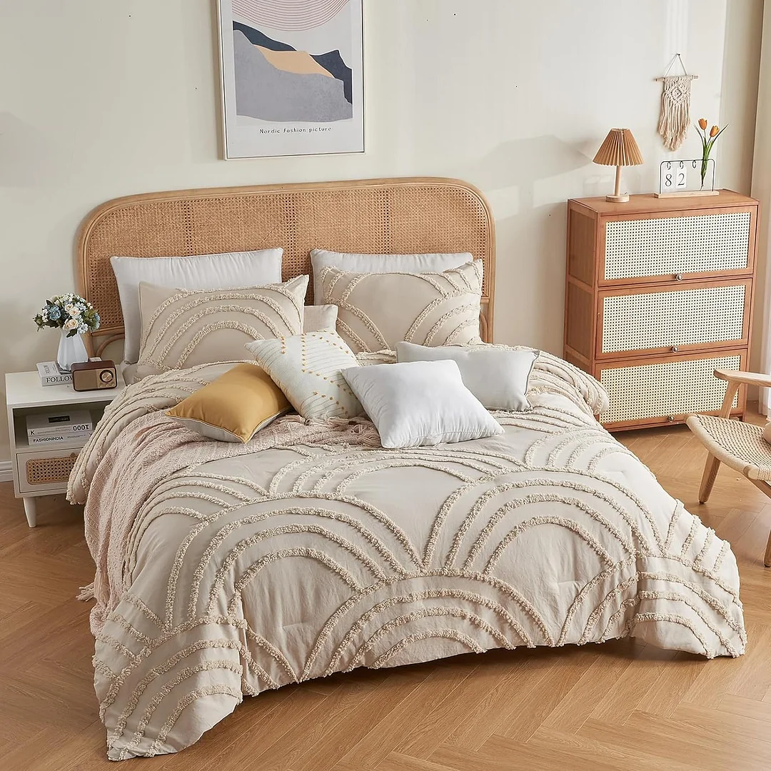 Qucover Comforter Sets, 3 Pieces Boho Tufted Rainbow Bedding Comforters for All Season, Lightweight Soft Microfiber Comforter with 2 Pillow Cases