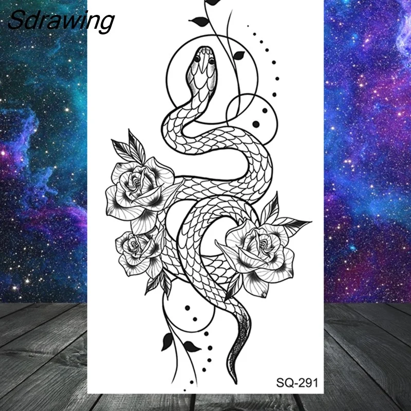 Sdrawing Butterfly Anchor Lion Wolf Temporary Tattoos For Women Men Skeleton Whale Elephant Fake Tattoo Neck Arm Hands Small Tatoo