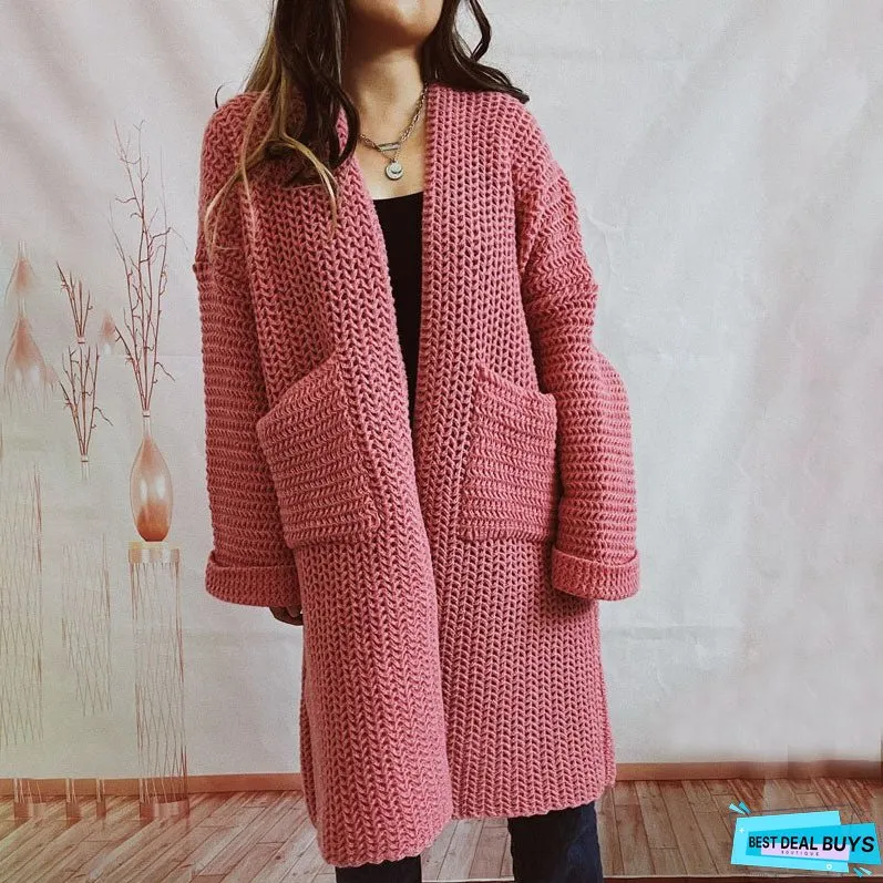 Casual Solid Colour Knitted Cardigan