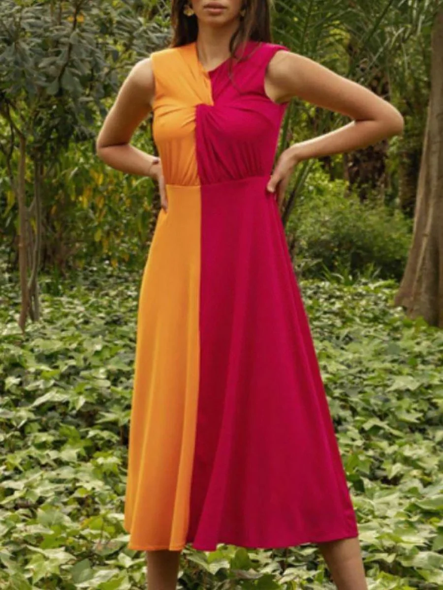 Sleek Colorblock Sleeveless Midi Dress