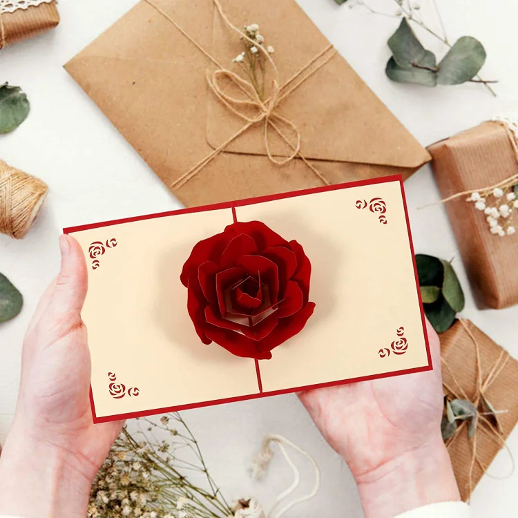 3D Pop-up Rose Greeting Cards Romantic Wedding Invitation Card for Her Him