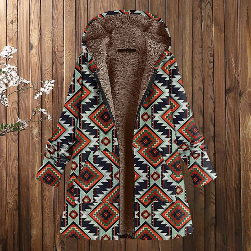 Oversized Western Print Long Sleeve Coat