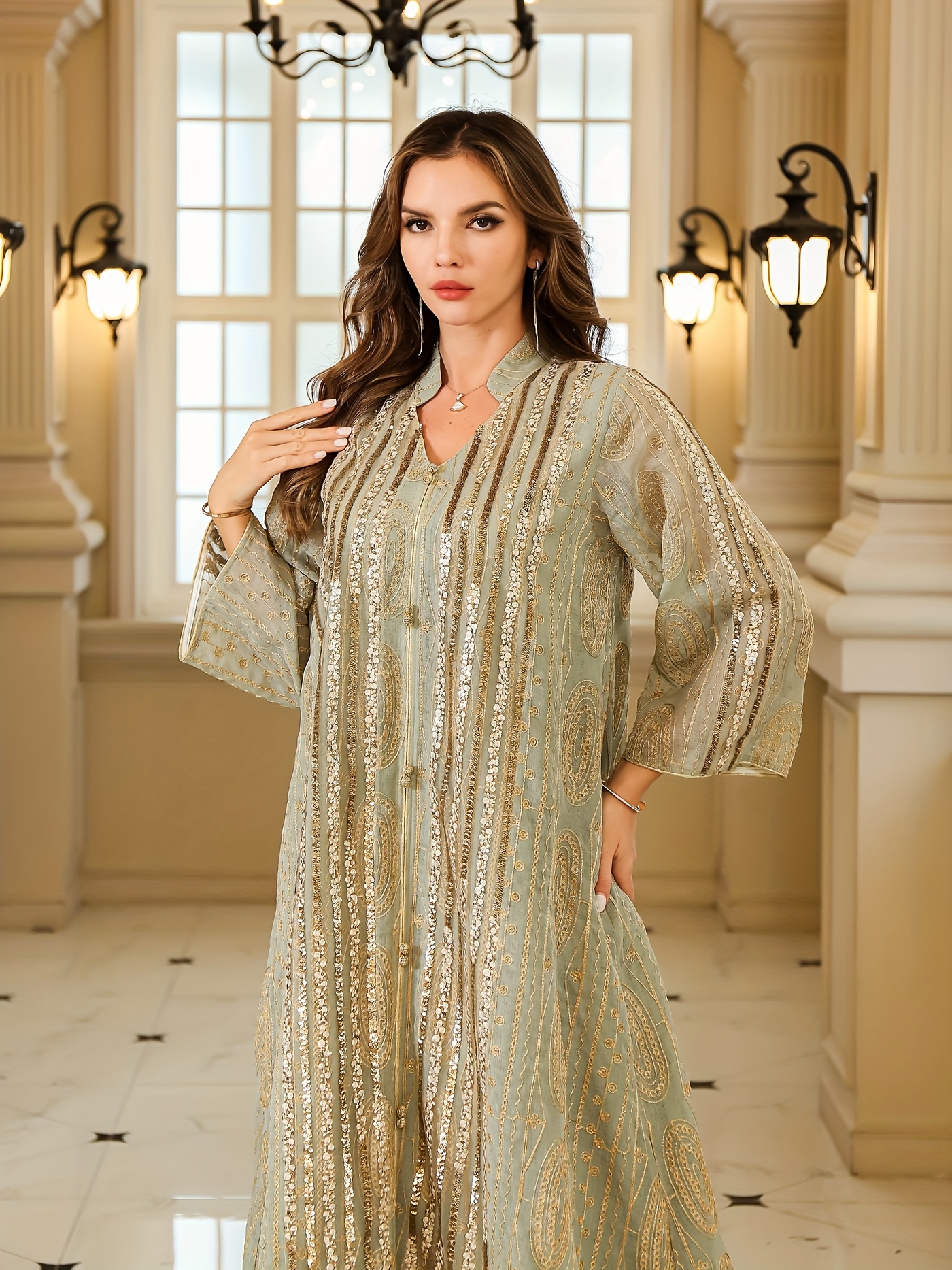 Elegant Abaya Light Luxury Evening Dress - Middle Eastern-Inspired Embroidery, Loose Fit Long Sleeve Solid Color 100% Polyester 120gsm Fabric, All-Season Versatile Traditional Attire For Women, Modest Apparel, Intricate Embroidery, Formal Wear | IFYHOME