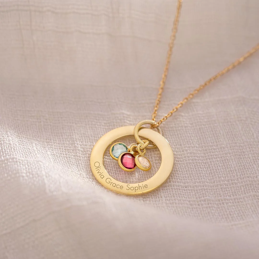 Personalized Necklace for Mom 1 to 5 Kids Names and Birth Month Birthstones