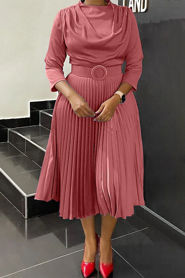 Solid Color 3/4 Length Sleeve Dress