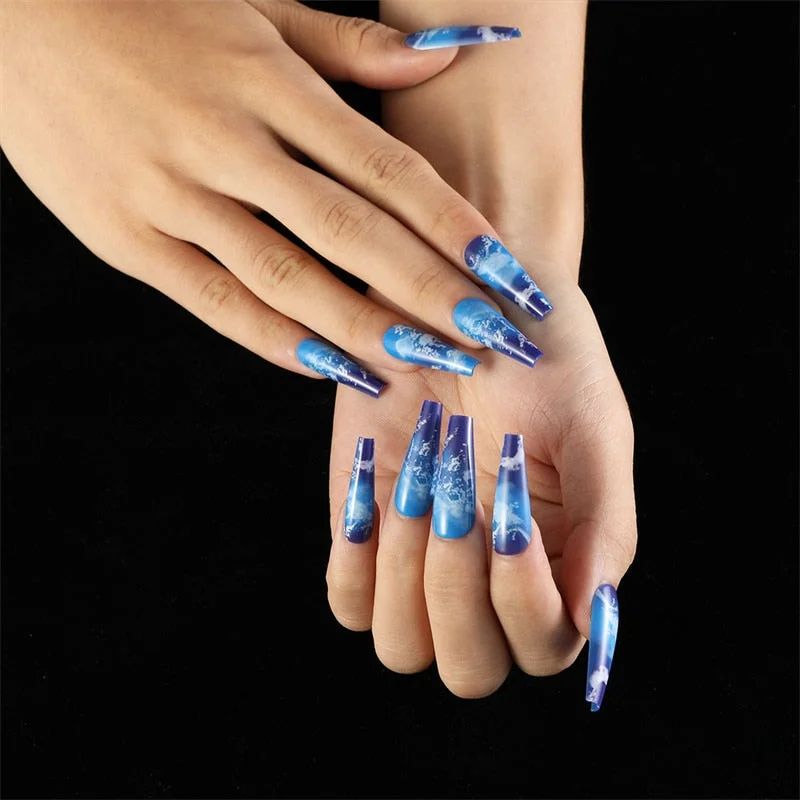 SM14210629 XL Length Press on Long Nails with Satellite Weather Cloud Chart Design