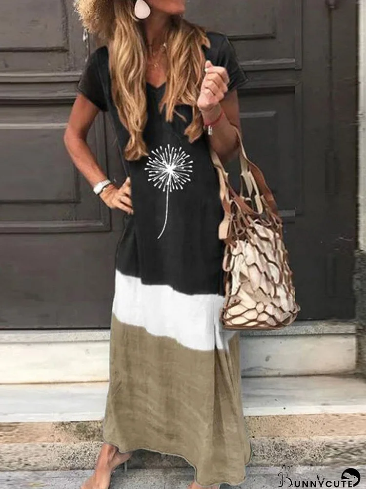 Loose Contrast Stitching Short-sleeved Dress for Women