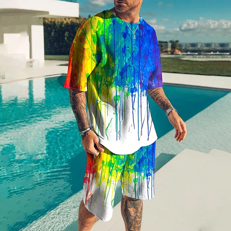 Color Splash Ink Oil Painting PrintingT-Shirt And Short Co-Ord