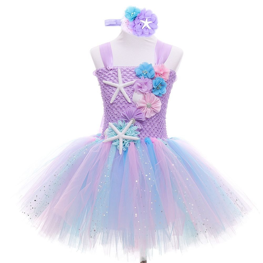 Girl's Mermaid Dress Tulle Skirt Halloween Costume-elleschic