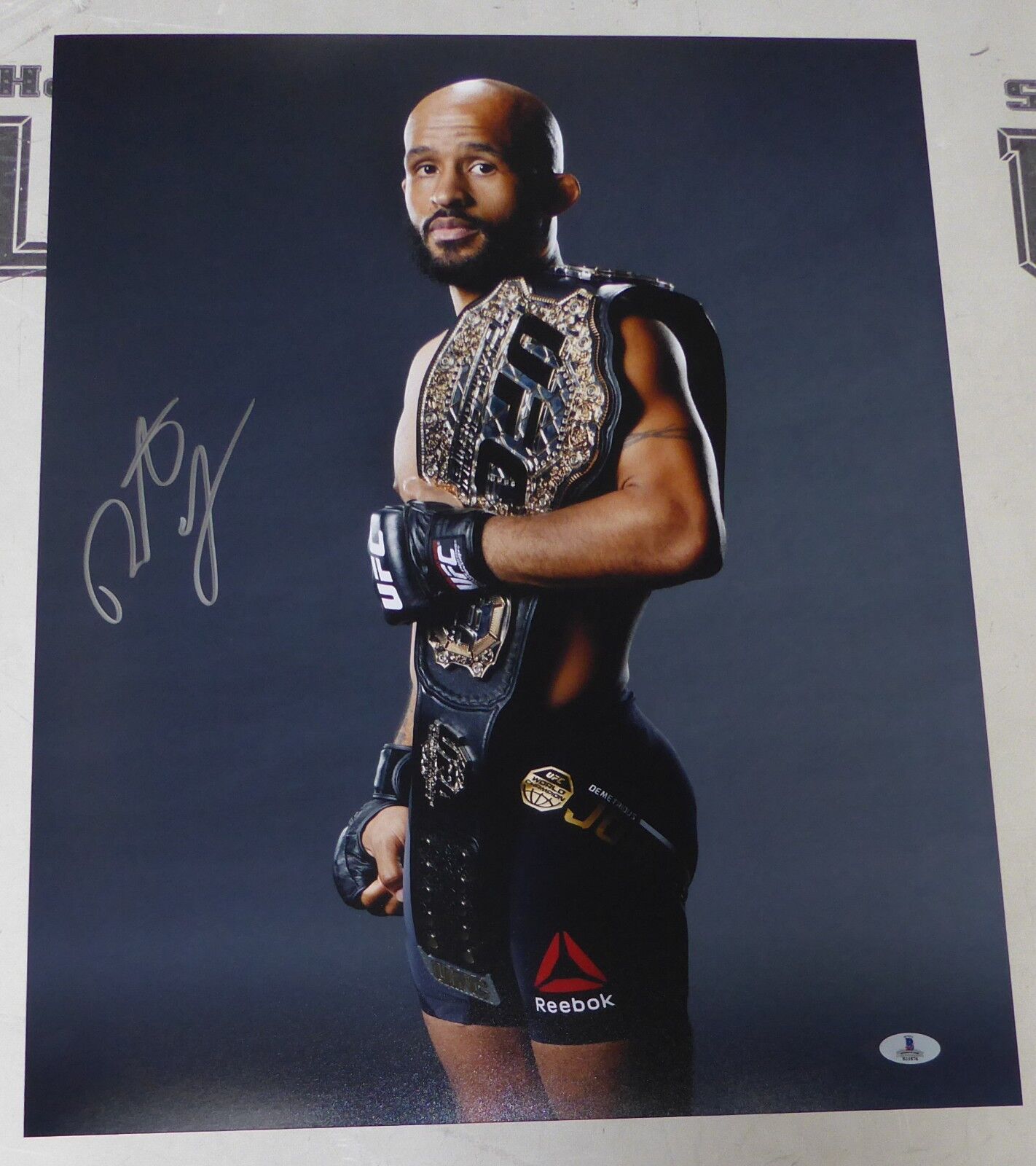 Demetrious Johnson Signed UFC 16x20 Photo Poster painting BAS Beckett COA Picture w/ Belt Auto 5