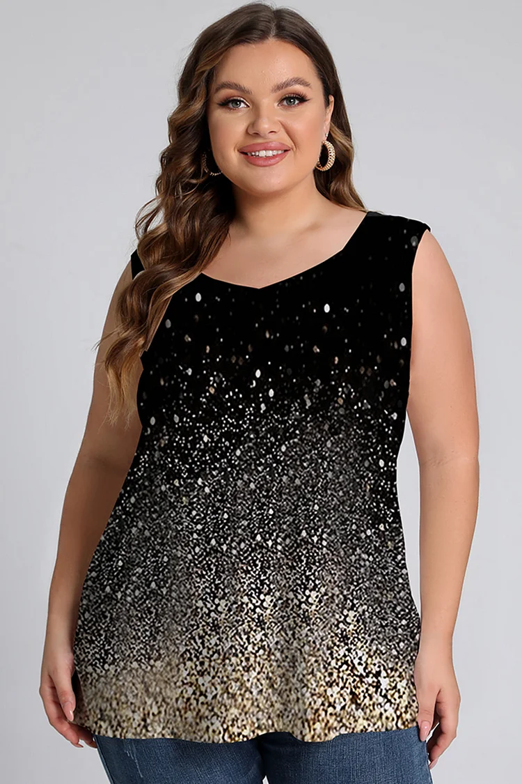 Plus Size Ombre Print V Neck Loose Tank Top  Flycurvy [product_label]