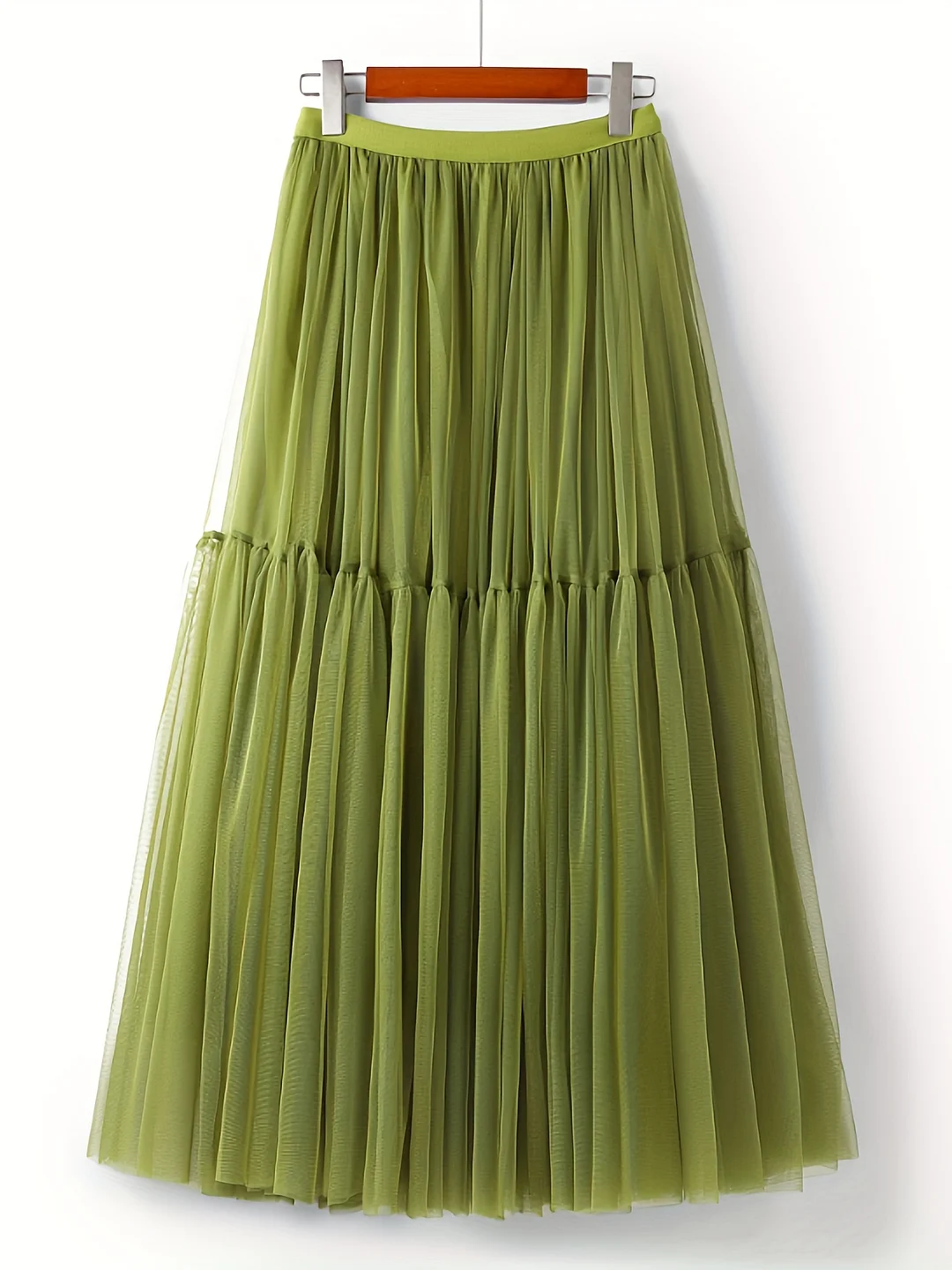 Elegant High-Waist A-Line Tulle Midi Skirt With Ruffle Hem - Non-Sheer, Machine Washable Polyester, Versatile Solid Color, Perfect For All Season | IFYHOME