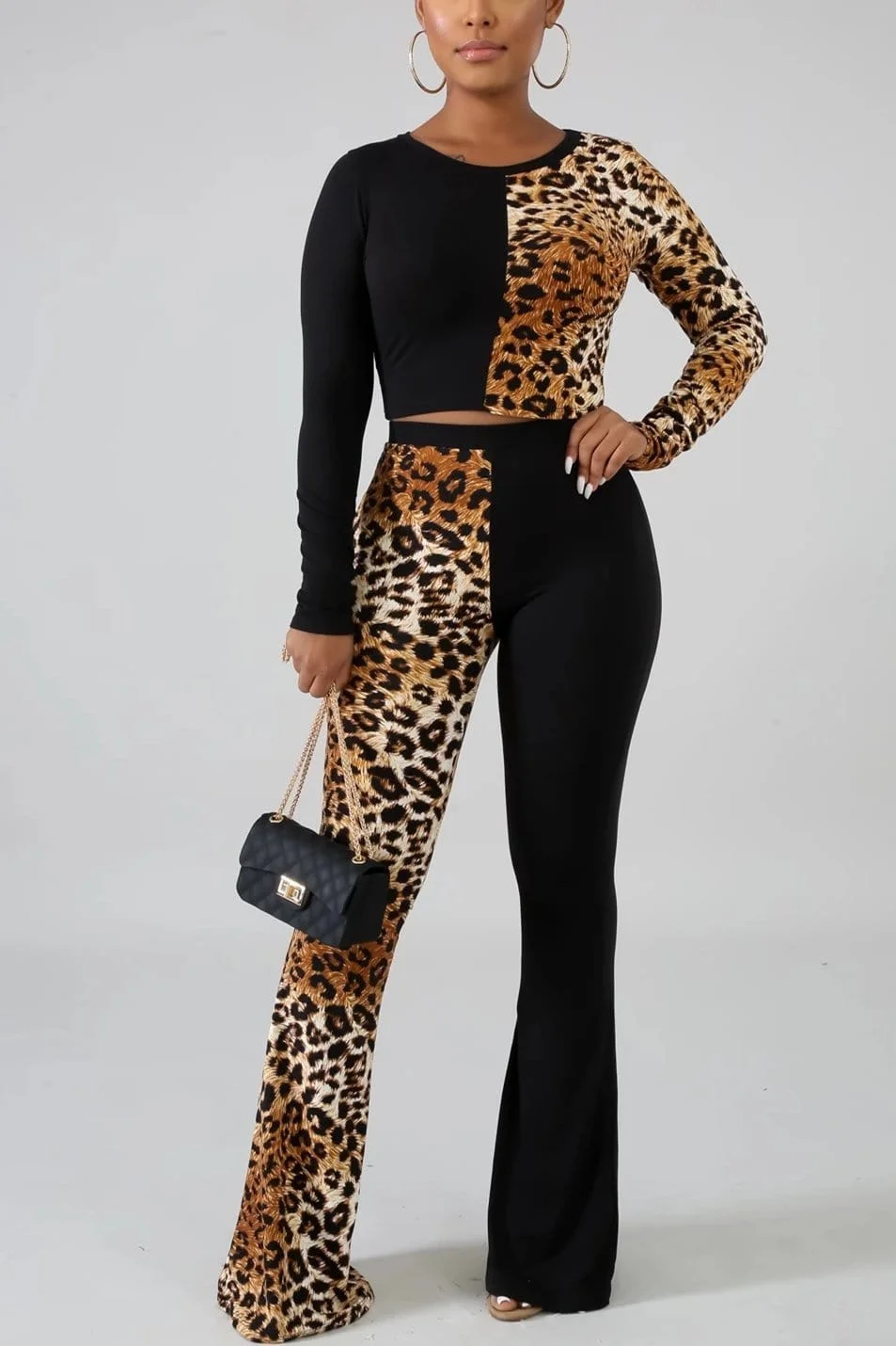 Casual Leopard Print Two-Piece Suit