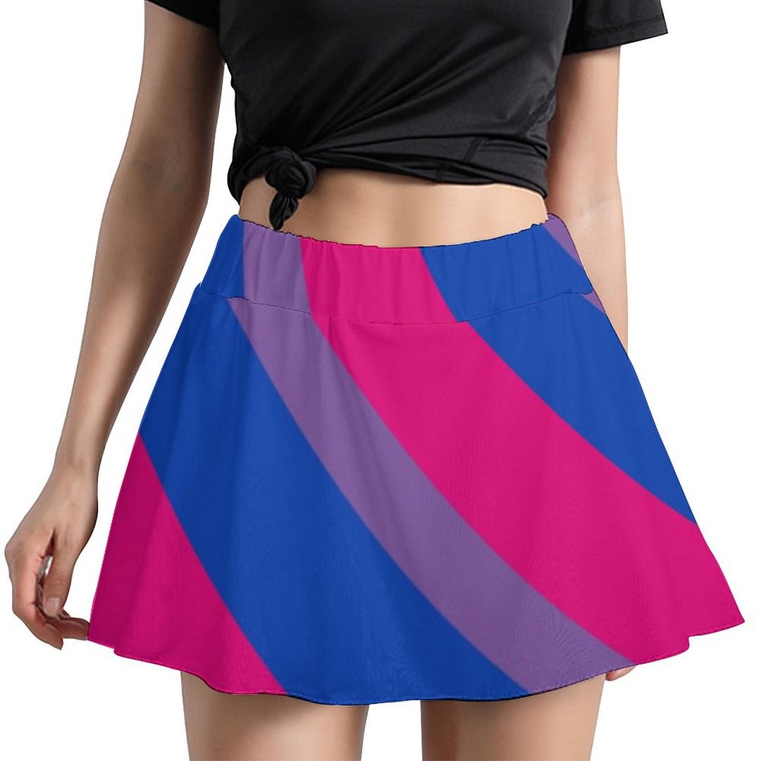 Bisexual Flag Women Flared Mini Skater Casual Elastic Waist Basic Skirt with Shorts - Neewho