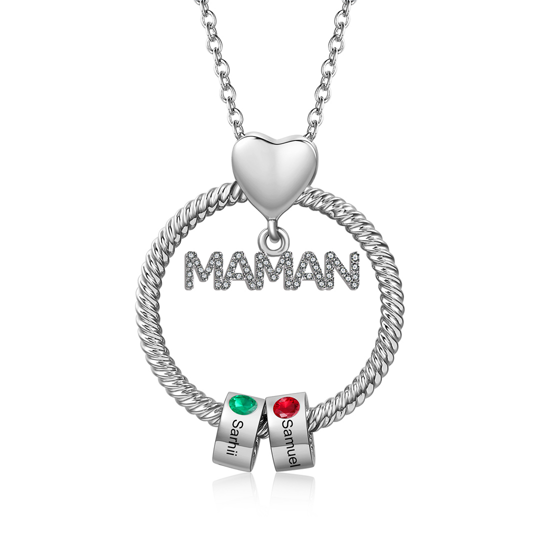 À ma Maman - Collier Pendentif 2 Prénoms Personnalisés avec Pierre de naissance