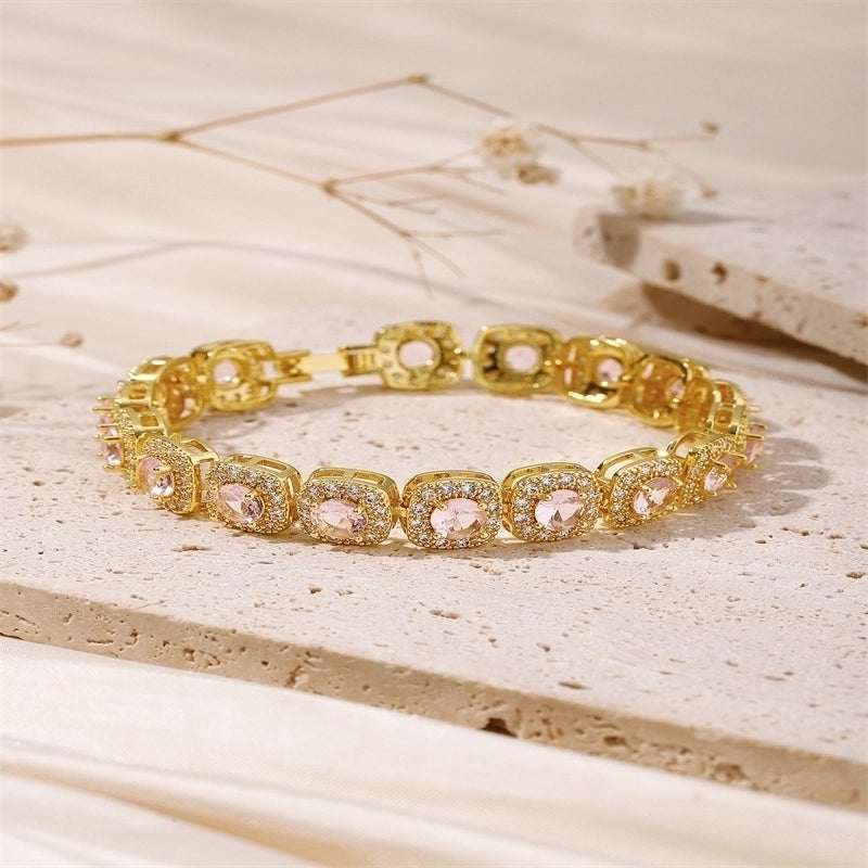 Minimalist Shiny Round Copper Inlay 18K Gold Plated Zircon Bracelets