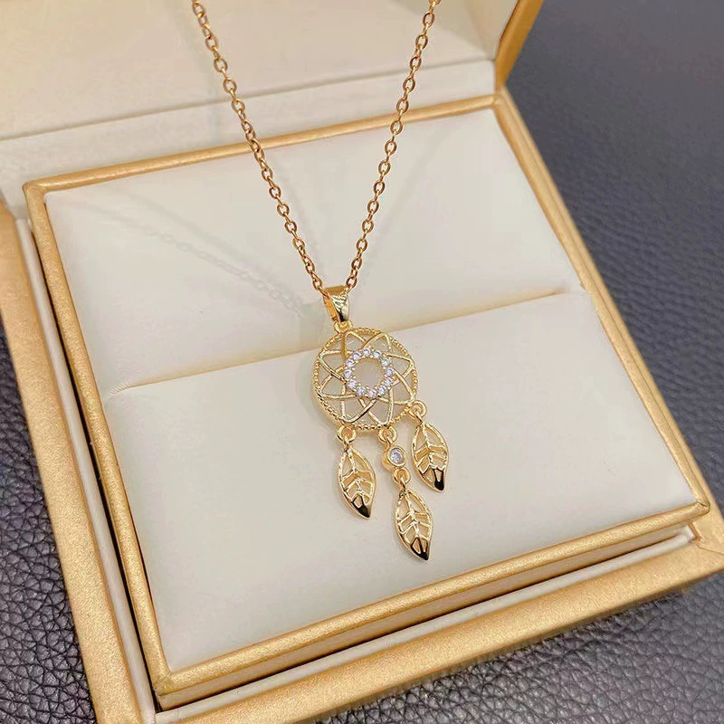 Cat's Eye Dreamcatcher Zirconia Gold-Plated Necklace