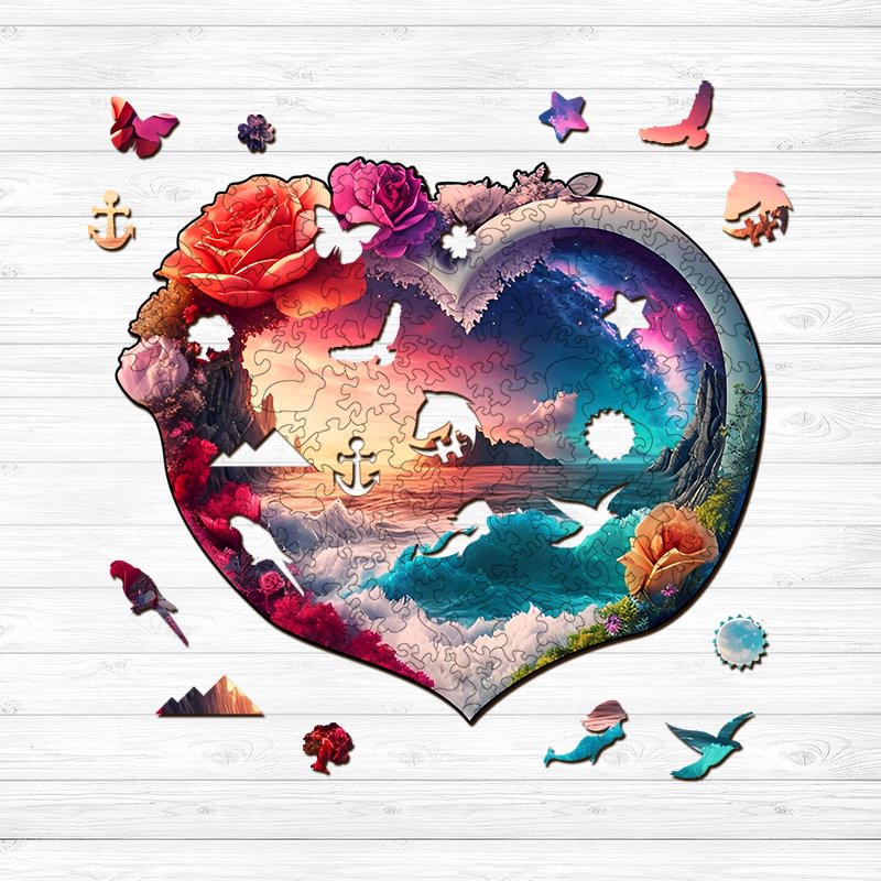 Jeffpuzzle™-Jeffpuzzle™Flowered Heart Island Wooden Jigsaw Puzzle