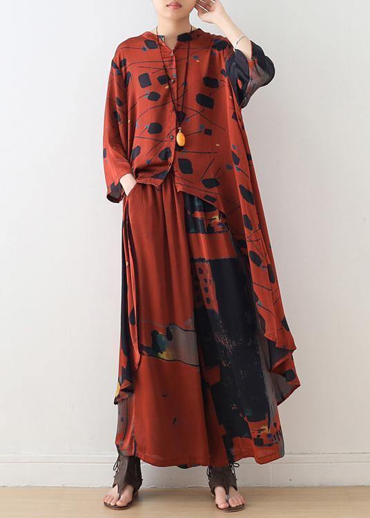 VCSHOES Loose blended Chiffon set stand collar long section shirt and summer thin two-piece