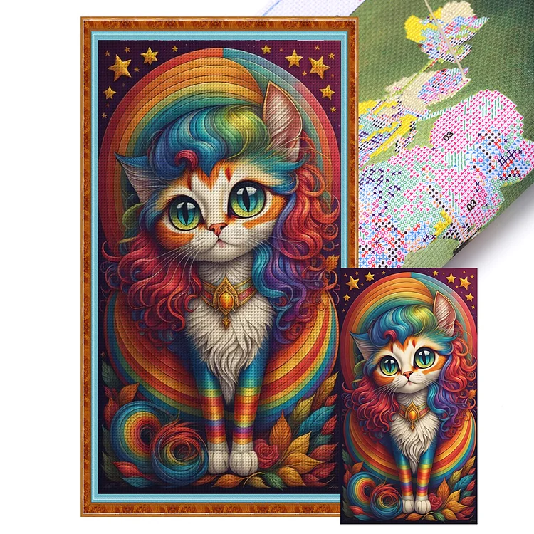 Rainbow Cat 11CT Stamped Cross Stitch 40*70CM