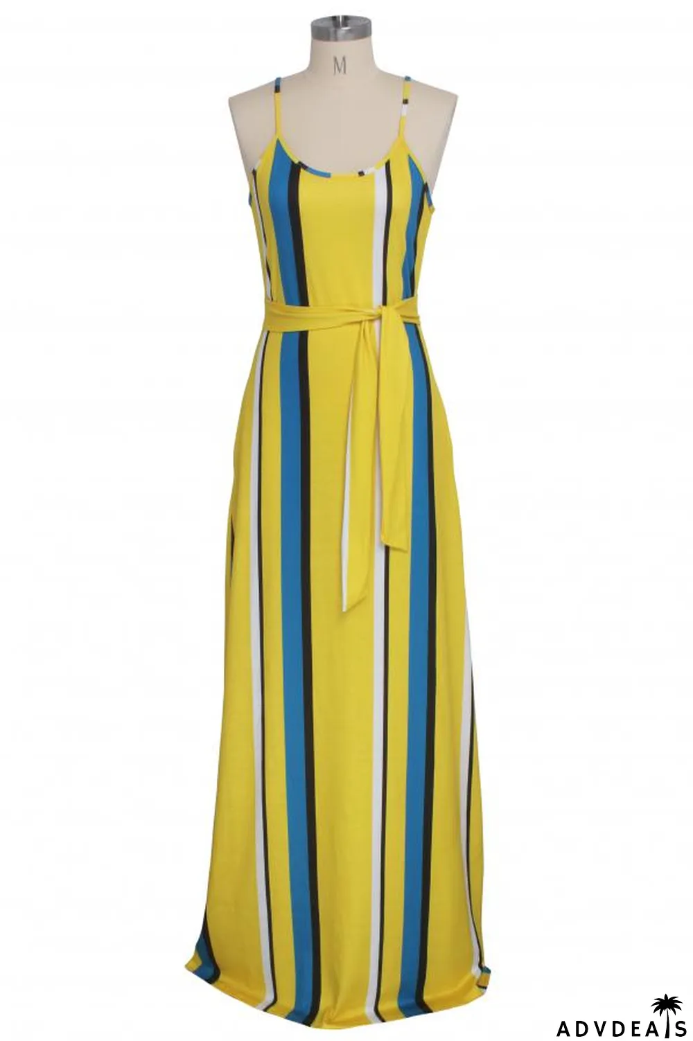 purple Polyester Fashion Sexy Spaghetti Strap Sleeveless Slip A-Line Floor-Length Print asymmetrical Stripe