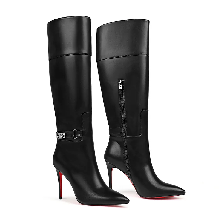 100mm Women's Knee Boots Red Bottom Black Matte Knee Boots VOCOSI VOCOSI