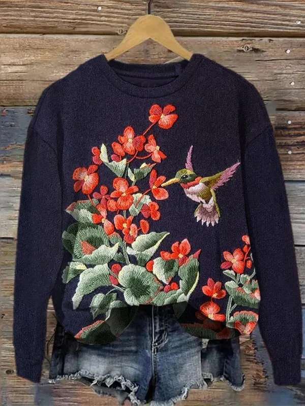 Women's Floral Embroidery Pattern Art Print Sweatshirt