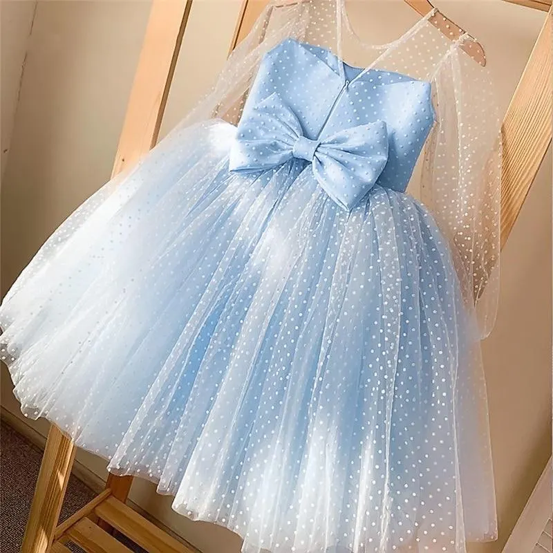 Wedding Party Dress for Girl Flower Polka Dot Elegant Kids Evening Dresses Children Tulle Bridesmaid Dresses Girls Prom Vestidos