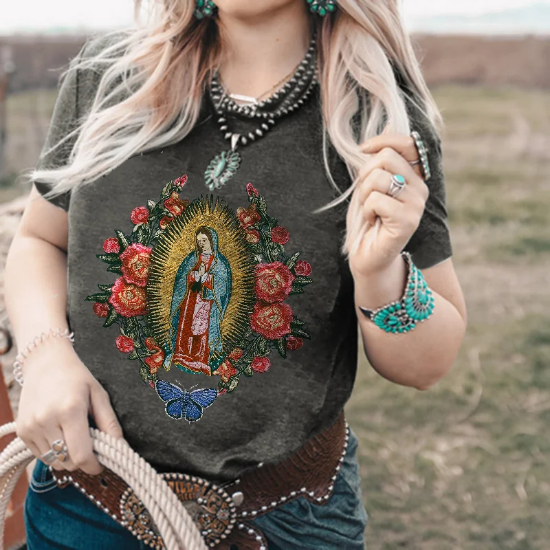 Vintage Flower Butterfly Sister Printed Western Style Women's T-shirt