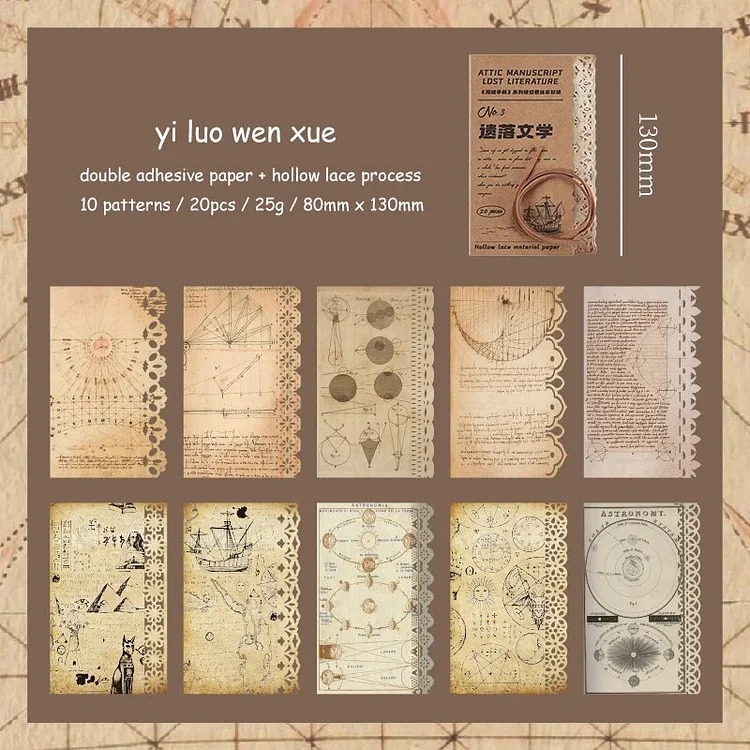 Journalsay 20 Sheets Penthouse Manuscript Series Vintage Hollow Lace Material Pack