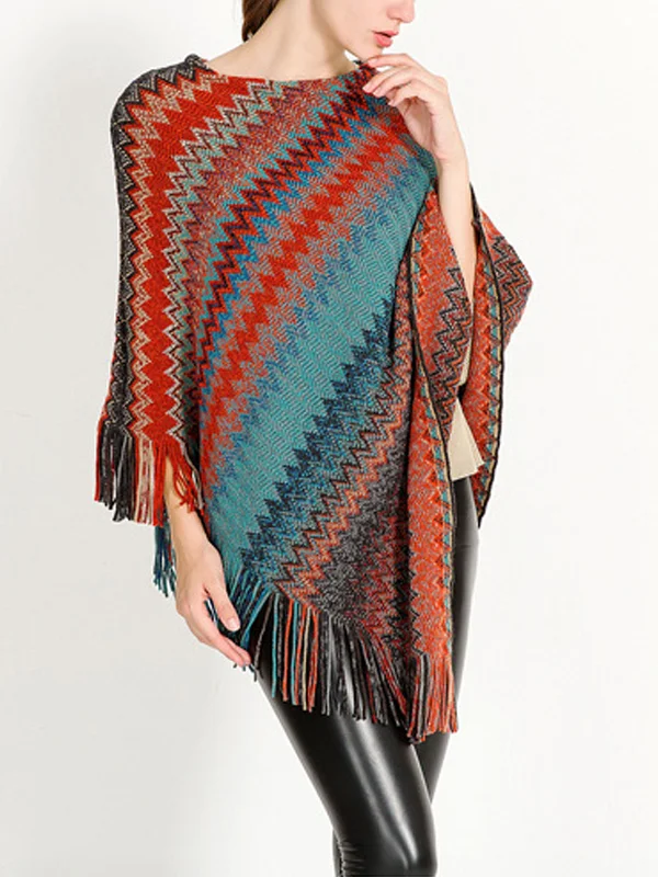 Pullover colorblock striped knitted cape