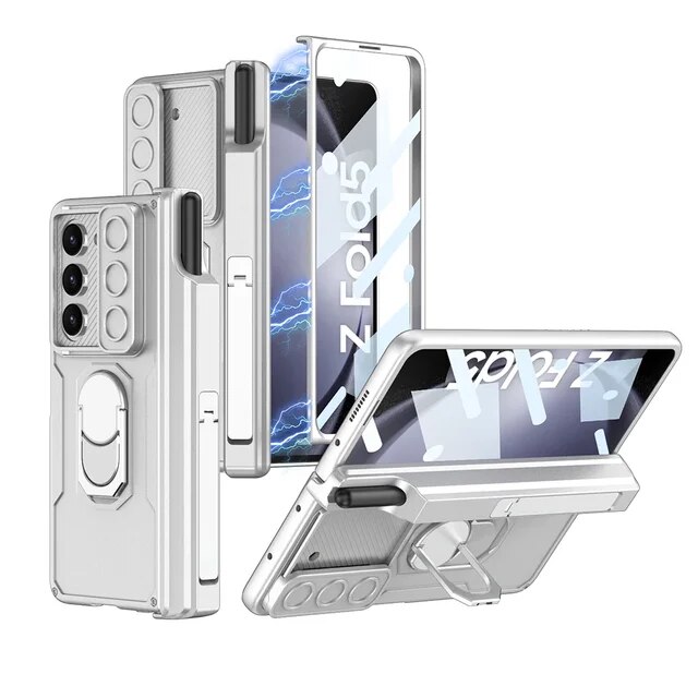 Magnetic Hinge Armor Slide Lens Case For Samsung Galaxy Z Fold 4 Cover With Screen Flim Ring Stand For Galaxy Z Fold3/4/5 Case