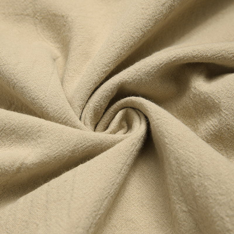 Aonga - Men's Linen Cotton Long Sleeve Solid Lace Up T-ShirtsF aonga