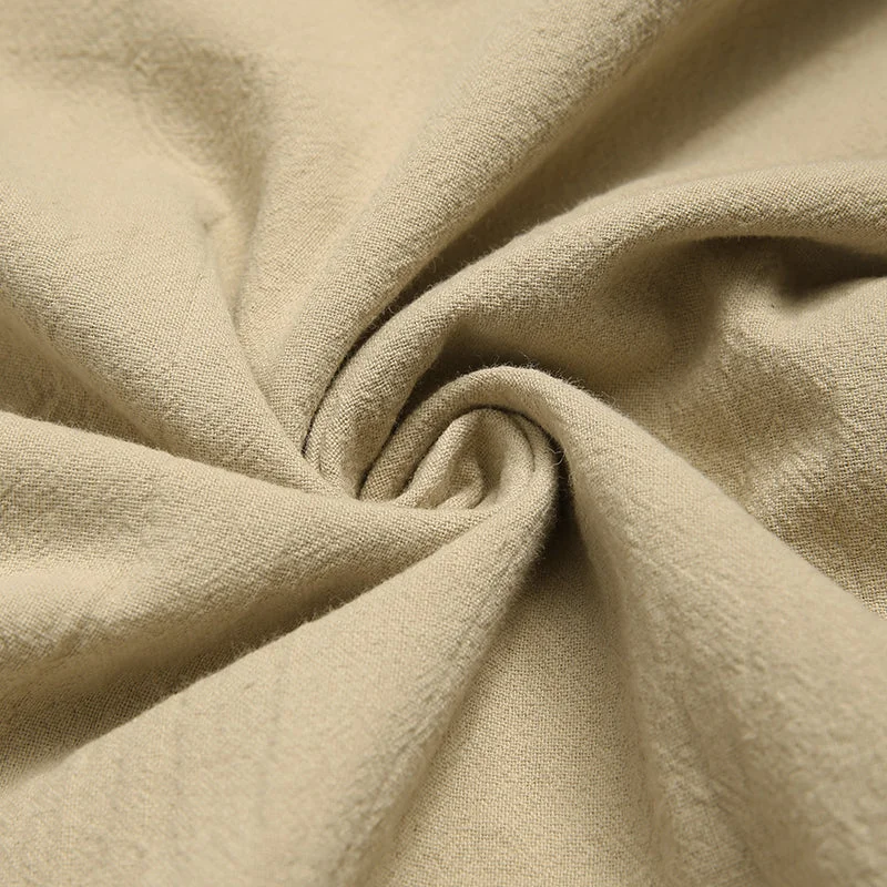 Aonga - Men's Linen Cotton Long Sleeve Solid Lace Up T-ShirtsF aonga