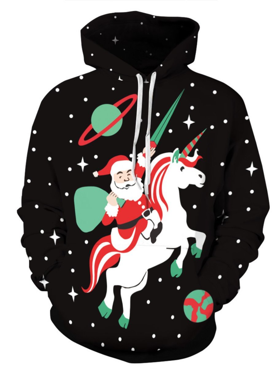 Christmas Hoodies Unicorn Christmas Digital Printing Casual Loose Plus Size Tops