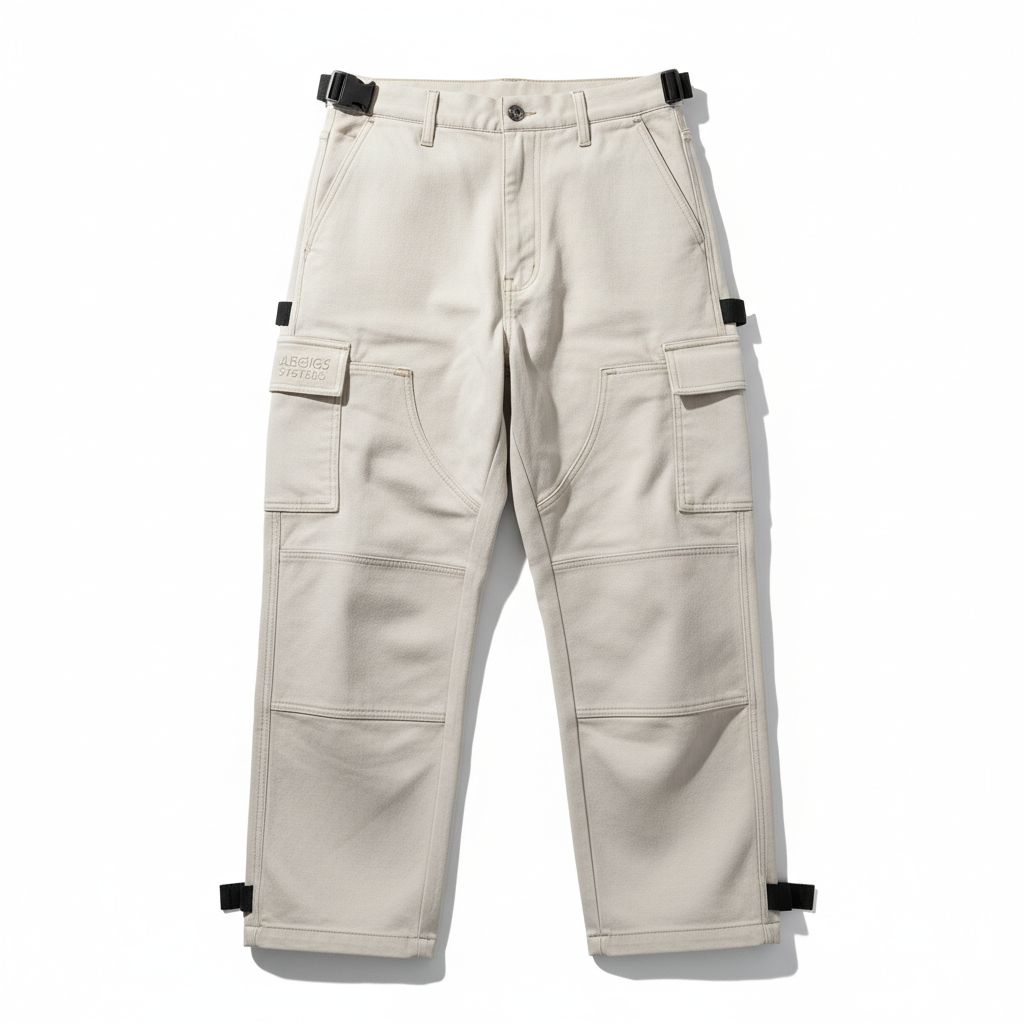 thesupersurf ABEKOS SYSTEM Cargo Pants - Beige Utility Trousers with Adjustable Straps 
