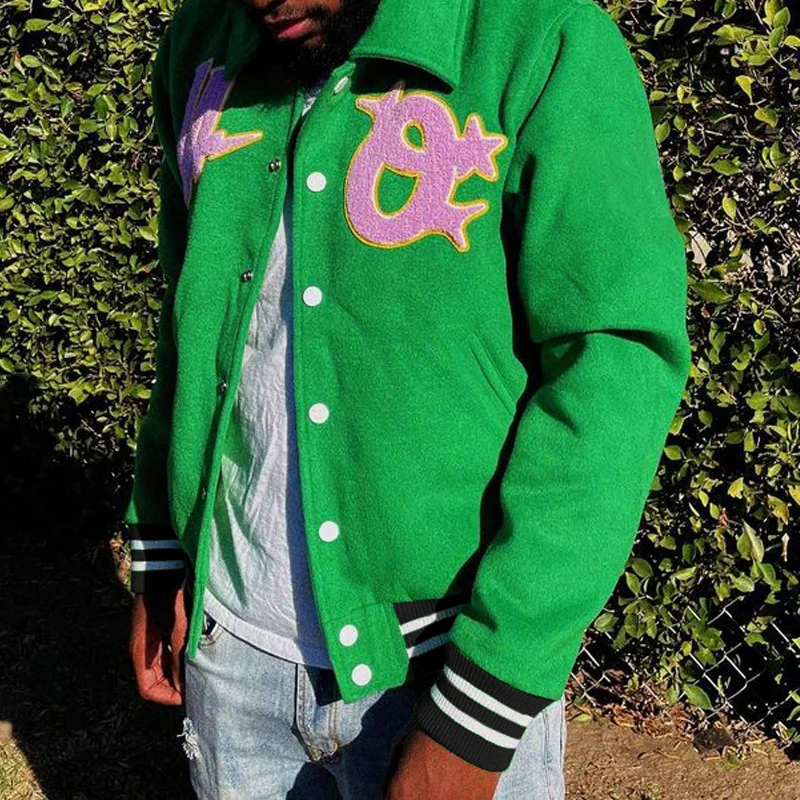 Woolen Colorblock Baseball Jacket