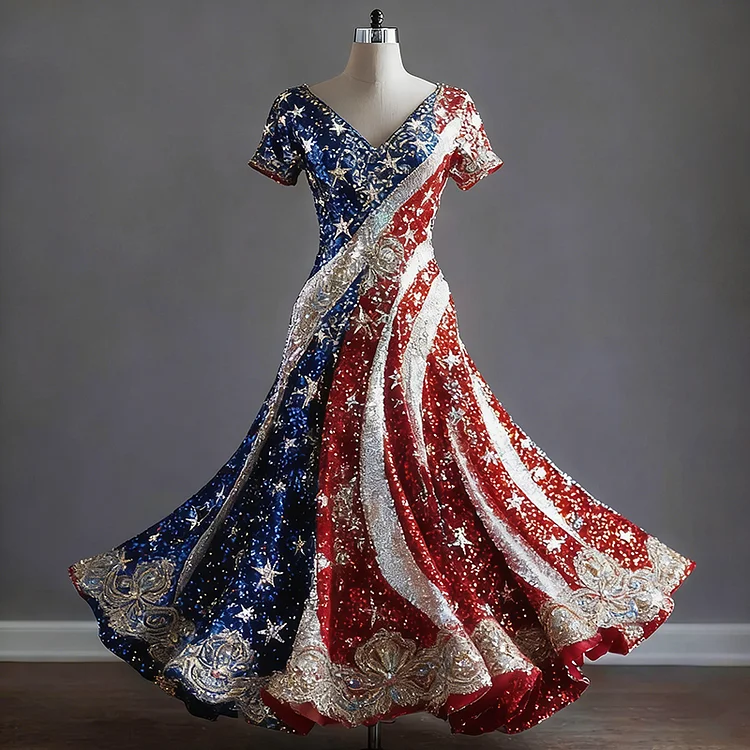 Women's Sequin Embroidery Art Print Casual Dress