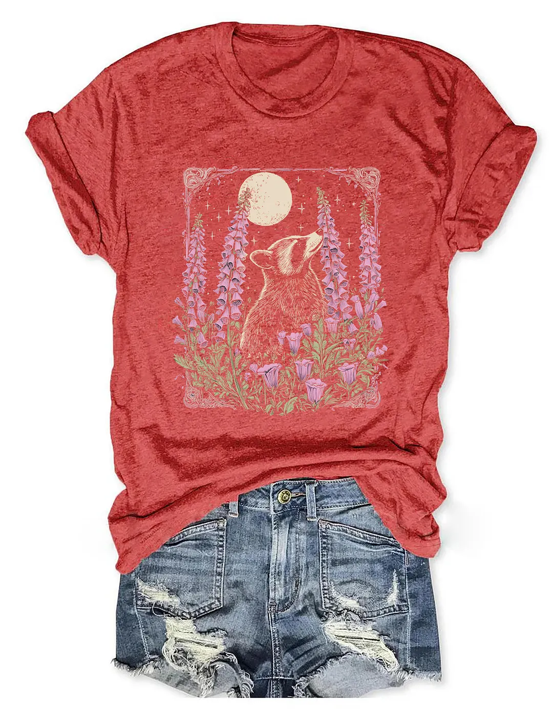 Raccoon Moon Retro Graphic T-shirt