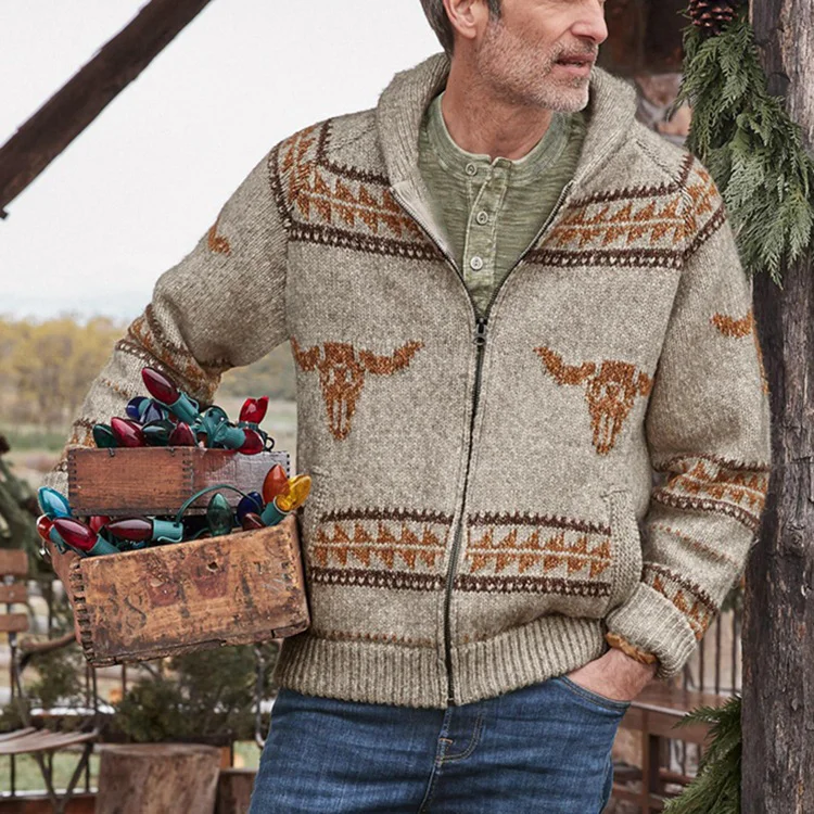 Men's jacquard zipper sweater coat