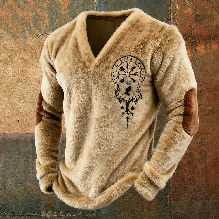 Men's Nordic Viking Raven Vegv&iacute;sir Yggdrasil Art Cozy Flannel Hoodie
