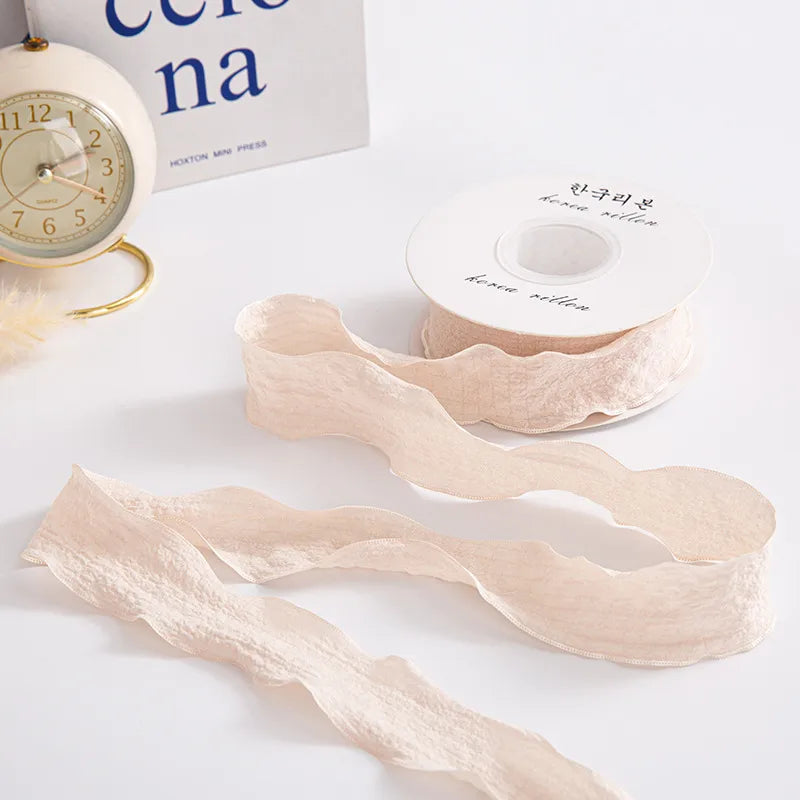 Ruffled Pleated Fishtail Yarn 2.5 Wide Ribbon Flower Packaging Ribbon Macaron Floral Snow Yarn Linen Diy
